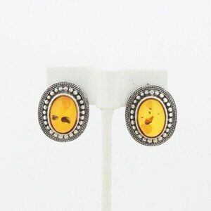 Sterling Silver Amber Earrings Stud Post Earrings